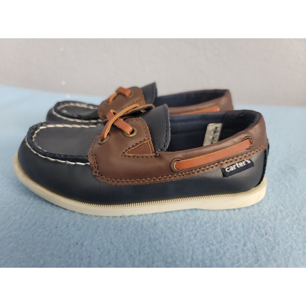Carters Toddler Boat Shoes Navy / Brown Slip On Loafers Little Boys Size 12M